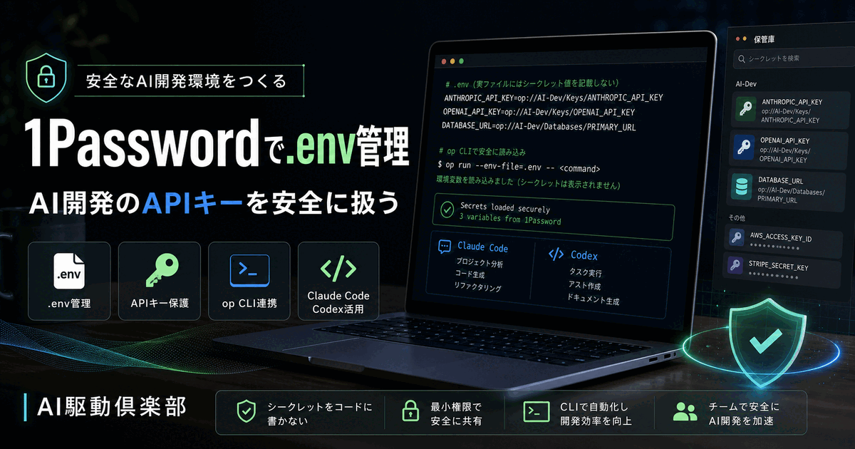 1Password CLI設定|Mac/WSL完全手順のヒーロー画像