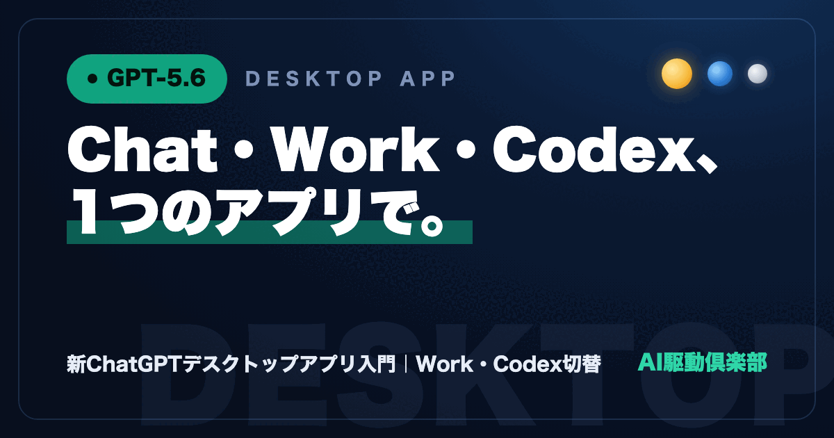 新ChatGPTデスクトップアプリでChat・Work・Codexを切り替える流れの解説画像