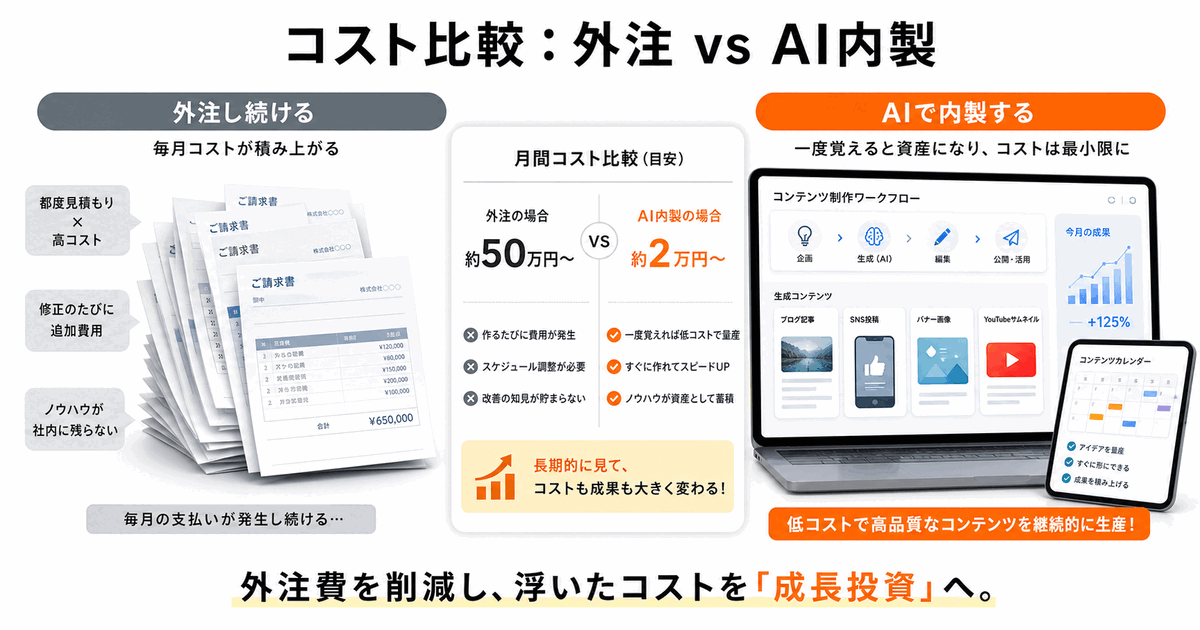 外注費とAI内製コストの料金比較画像例
